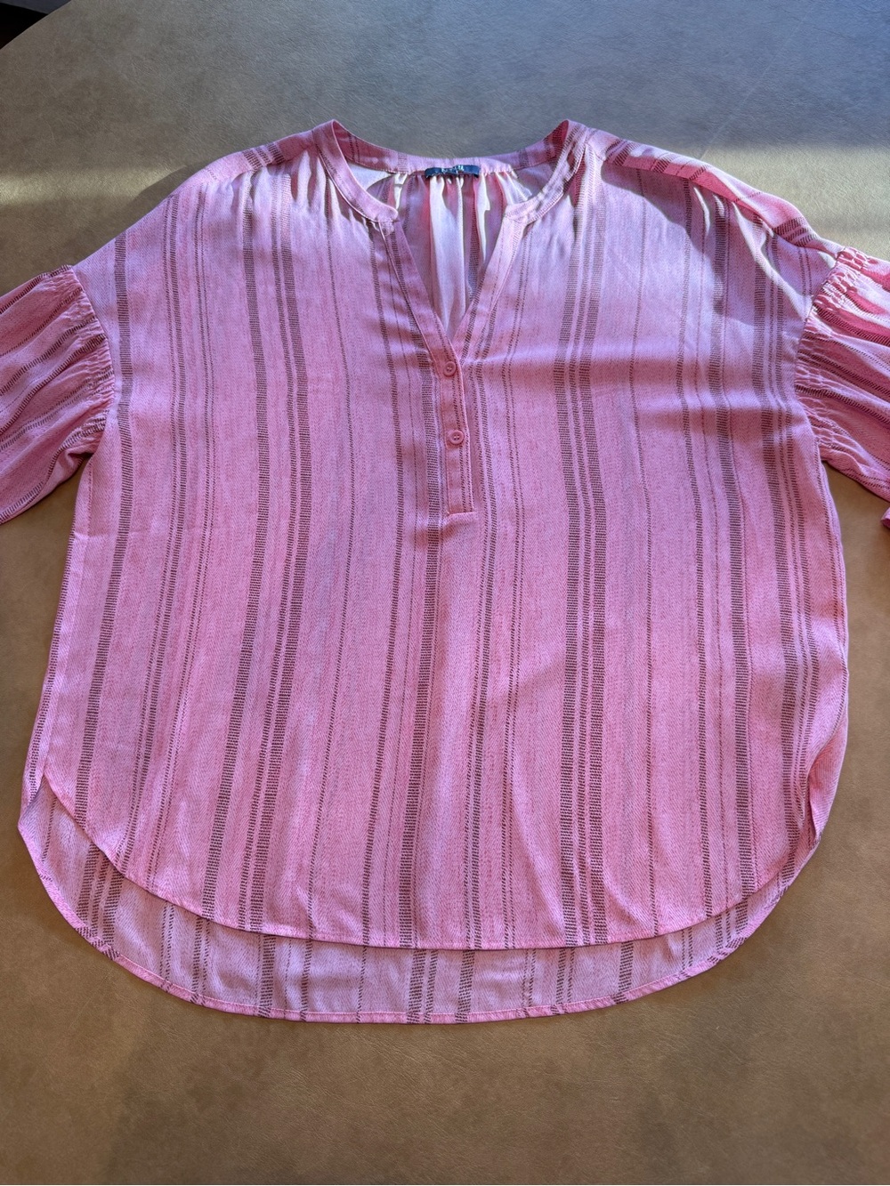 NYDJ Pink Stripe Split-Neck Tunic Top